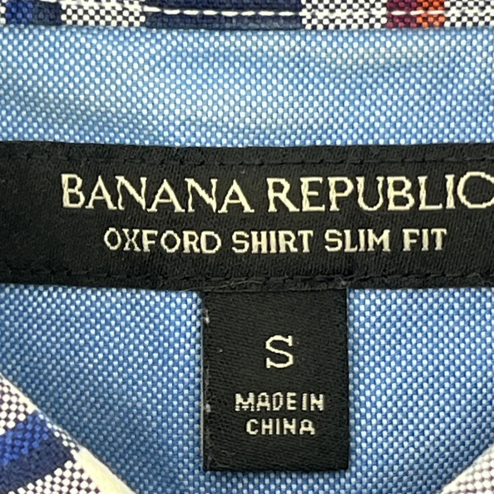 Banana Republic Oxford Shirt, Mens, S, Mythic Blue, Slim Fit Plaid 556799-00